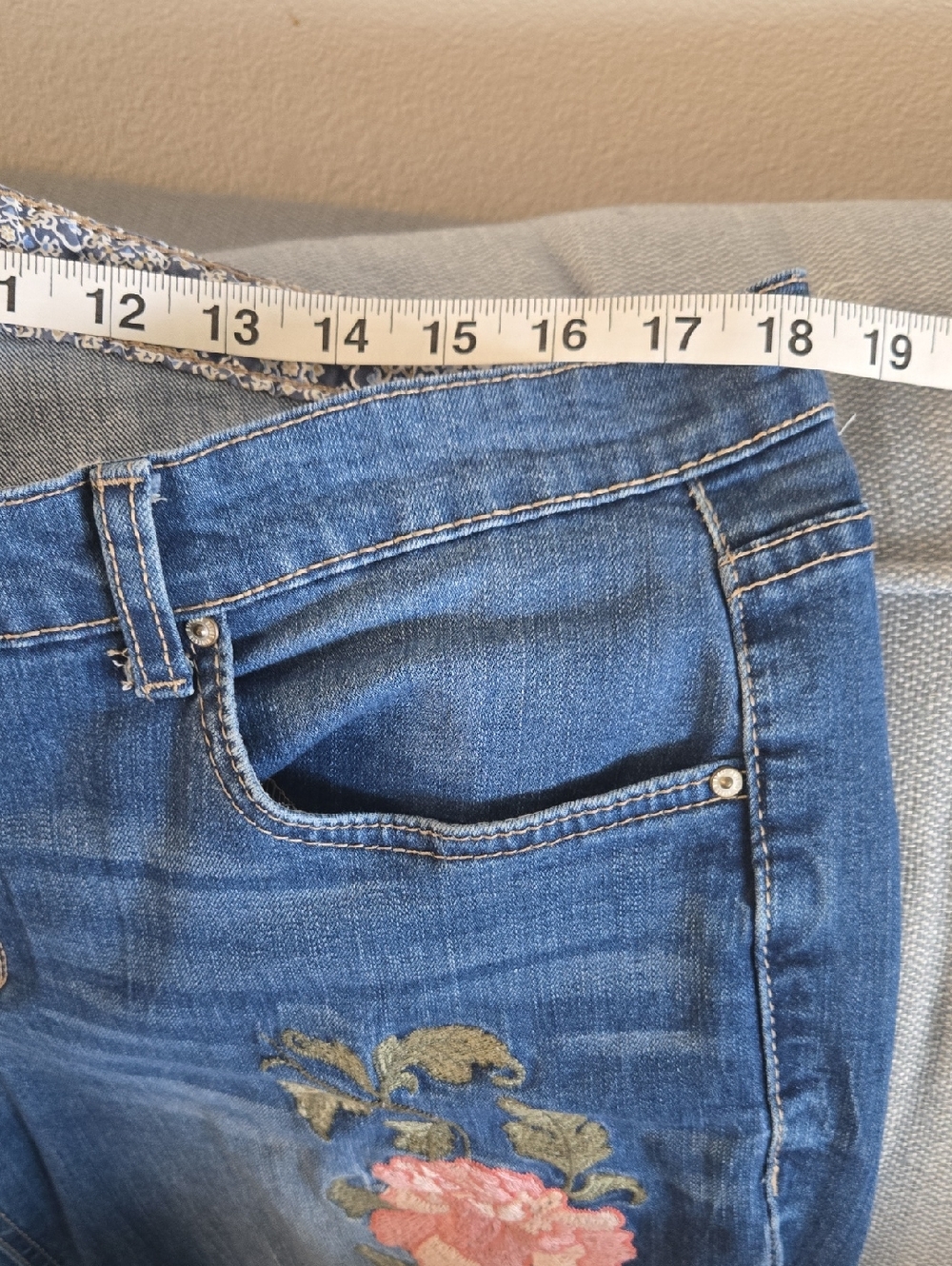Vintage America Dark Blue Bestie Jeans with Pink Floral Embroidery - Picture 6 of 7